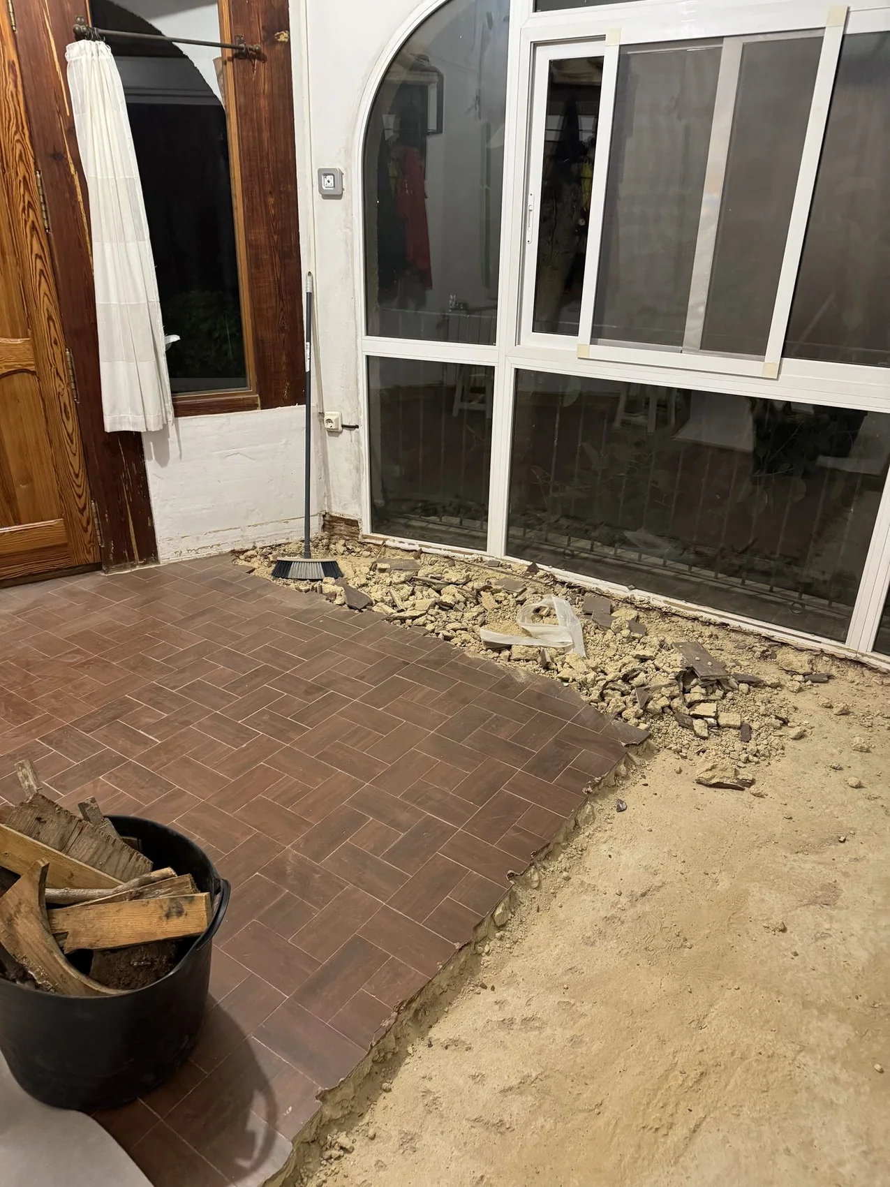 Entrance renovation during floor preparation and removal