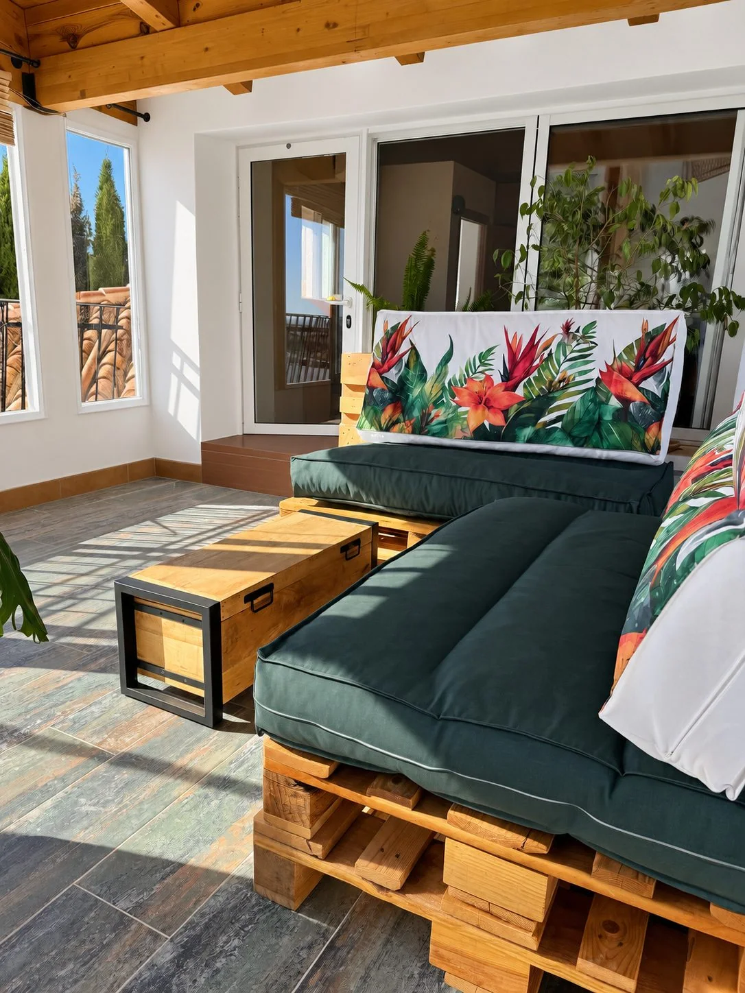 Approved completed sunroom renovation: natural light, white walls and timber beams